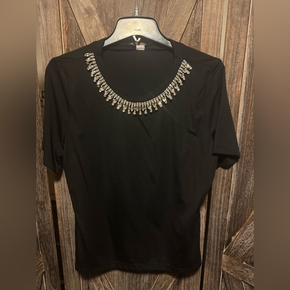 Elegant Black Top with Crystal Embellishments